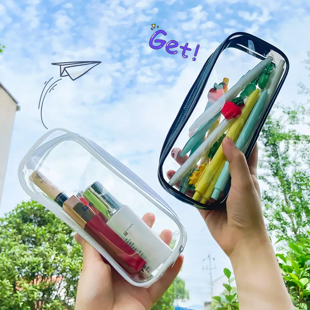 Large-capacity zipper transparent pencil case school office stationery storage box pencil cases