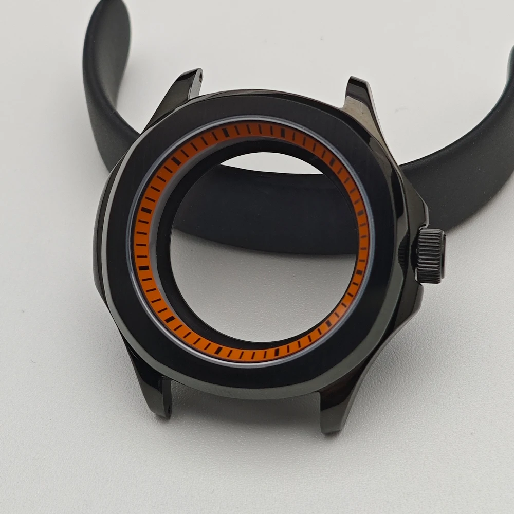 Black Steel Watch Case with Chapter Ring and Sapphire Glass, 39.5mm