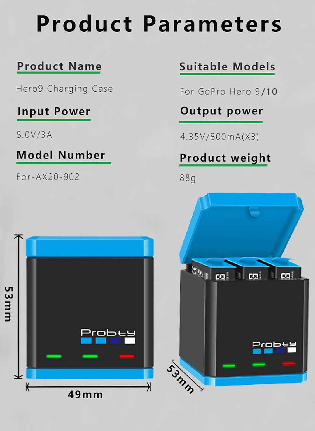 Lot de 1/2/3 Batteries + Chargeur pour GoPro Hero 9/10 - 1850mAh