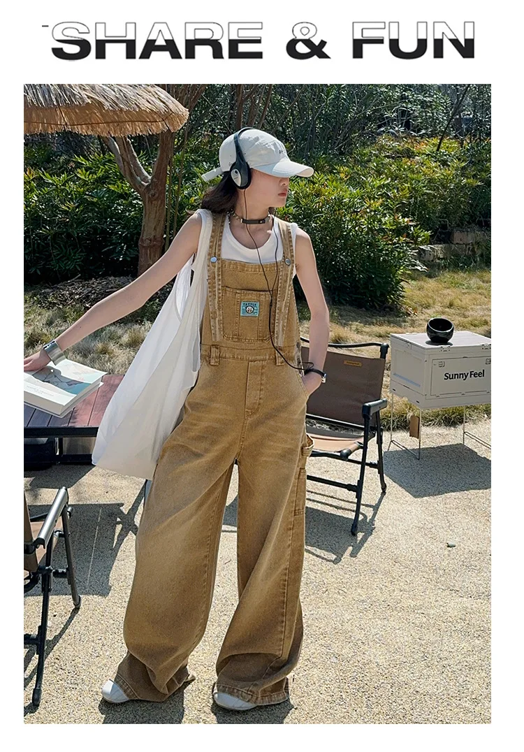 summer teen girls water washed punk wide leg jumpsuit junior kids loose slimming casual Cowboy overalls 4-14 child ropa trousers