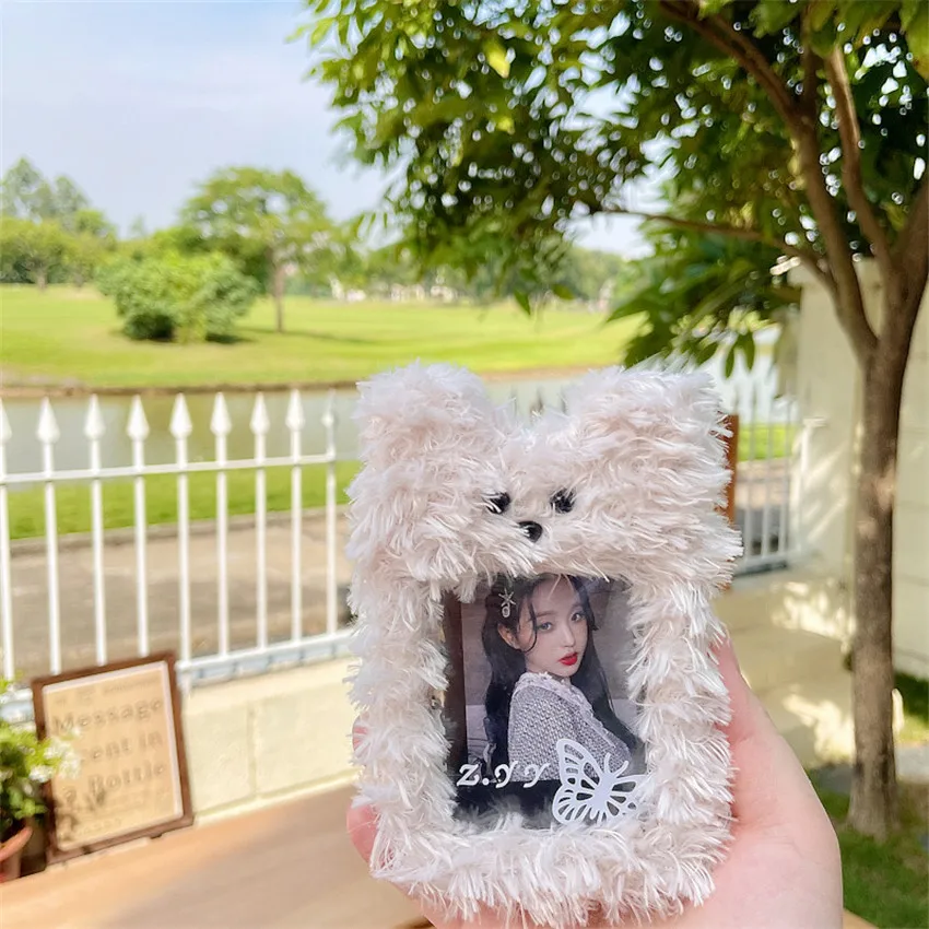 

Kawaii Dog Plush Photocard Holder Credit ID Bank Card Keychains Bus Card Protective Case Photo Sleeves Girl Student Stationery