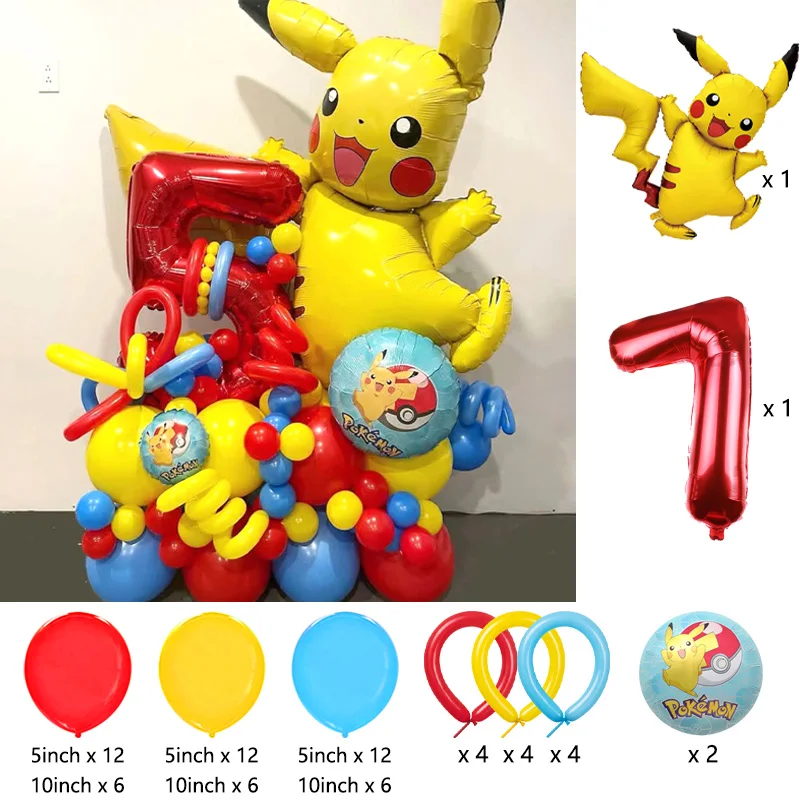 Cartoon Pikachu Themen-Folienballons Set Latexballons Kindergeburtstag Partydekoration Zahlenballons Zubehör Geschenke – Detail 7