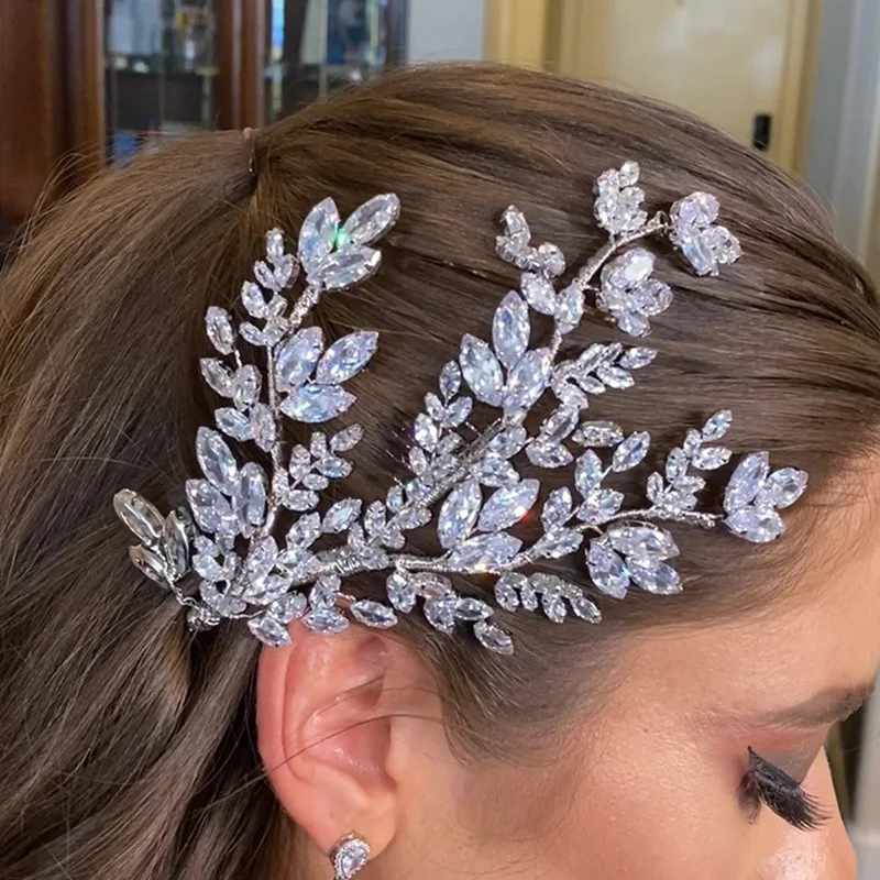 

Luxury Wedding Hair Jewelry Accessories For Bride Hair Comb Cubic Zirconia Bridal Hair Clip Headpiece Prom Women Headdress