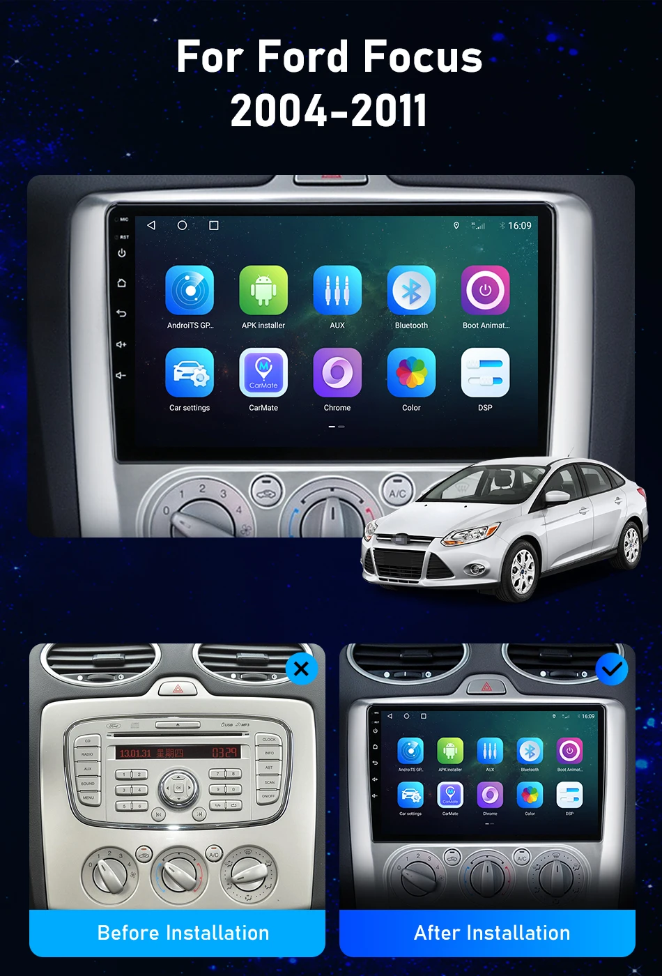 Srnubi Autoradio für Ford Focus 2 3 Mk2 Mk3 2004-2011 Multimedia Player 2Din Wireless CarPlay Android Auto DVD GPS Head Unit – Detail 3