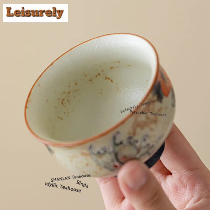 Caramel Glaze Peach Butterfly Dance Teacup Retro Tea Bowl Tea Pair Tea-tasting Smelling Cup Jianzhan Master Cups Tea Ceremony