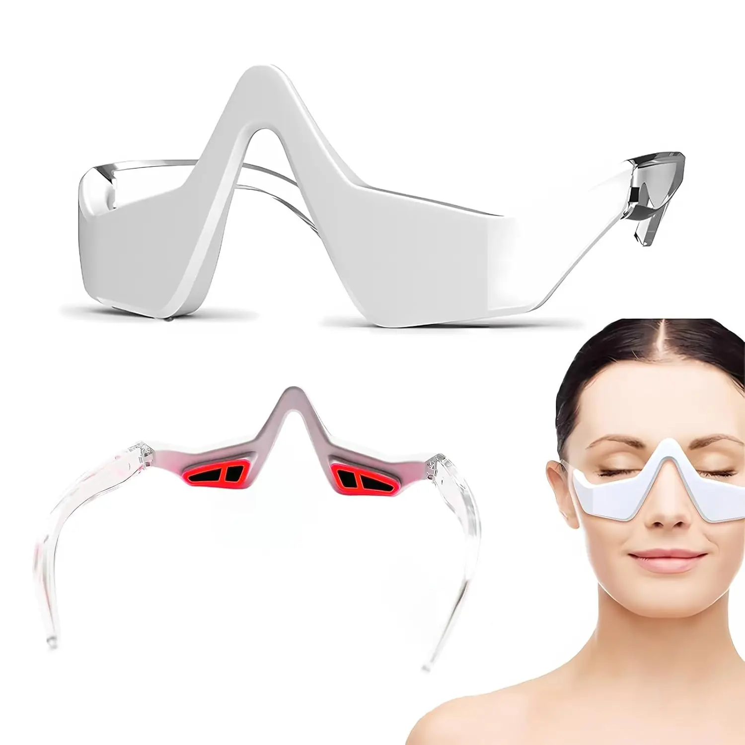 Under Eye Red Light Massager Glasses Eye Care Tool 3D Microcurrent Beauty Device Bag Remover for Reduce Dark Circles Wrinkle