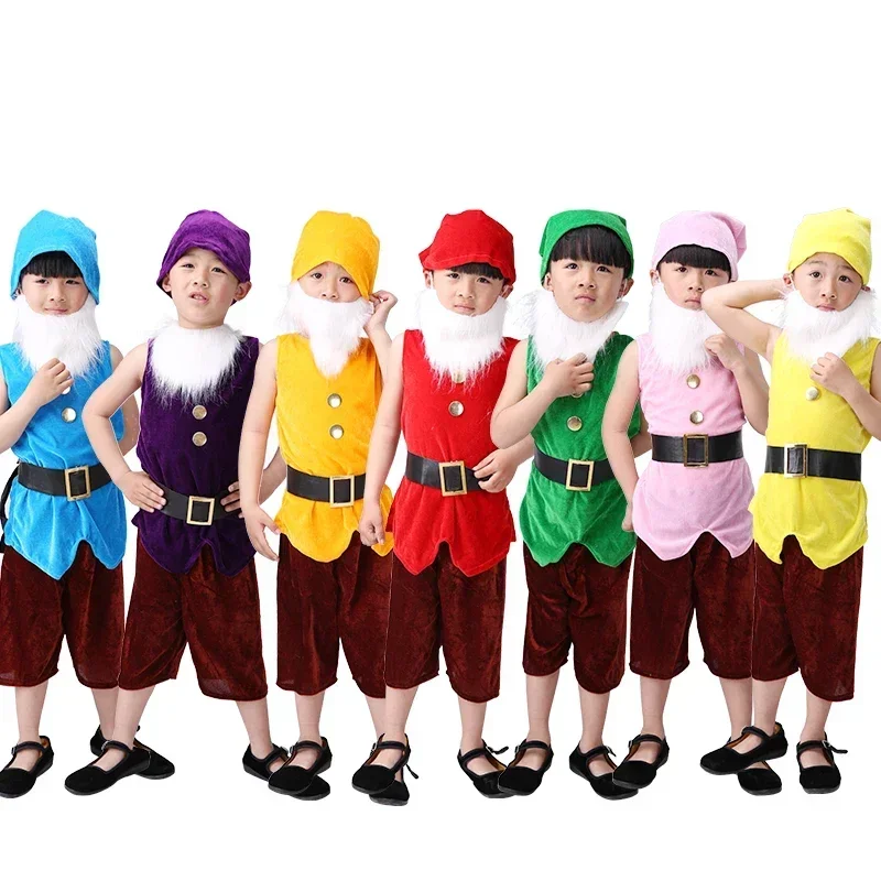 Children Snow White Seven Dwarfs Costume Children Christmas Halloween Short Sleeves Costumes Kids Cosplay Performance Costume