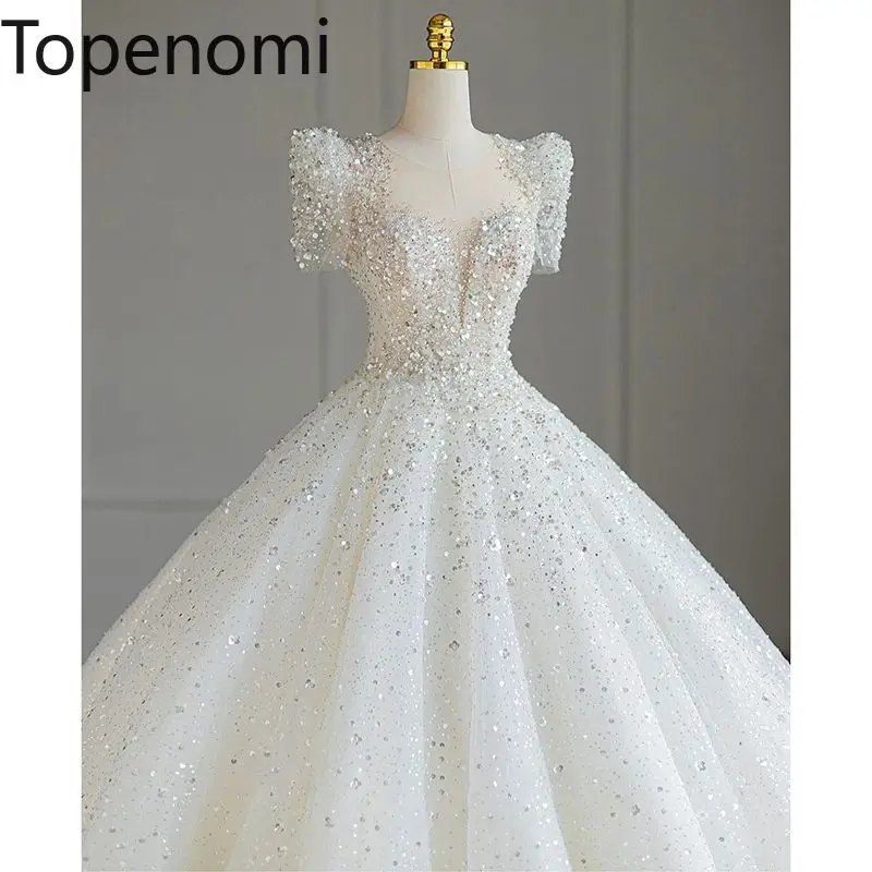 

Topenomi Marriage Dress Women French Fairy Sequins Beading High Waisted A-line Wedding Dresses Simple Elegant Vestidos De Novia