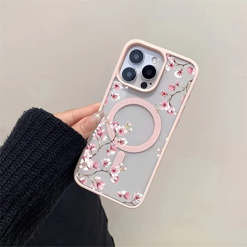 Pink Cherry Elegant Floral Background Design Magnetic Phone Case For thumbnail 8