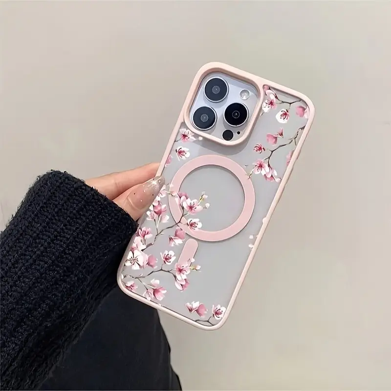 Pink Cherry Elegant Floral Background Design Magnetic Phone Case For iPhone 17 16 15 14 13 12 Pro Max 11 16 Plus 16E 17Air Cover - Image 3