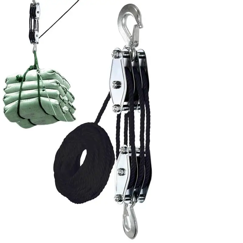Block And Tackle Pulley System 50ft 3 Rope Pulley Hoist with 6:1 Lifting Power Multifunctional Heavy Duty Rope Hoist 2200 Lbs rope pulley hoist