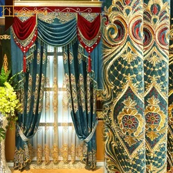 European-style high-end chenille gold embroidered window screen curtains for living room bedroom finished product