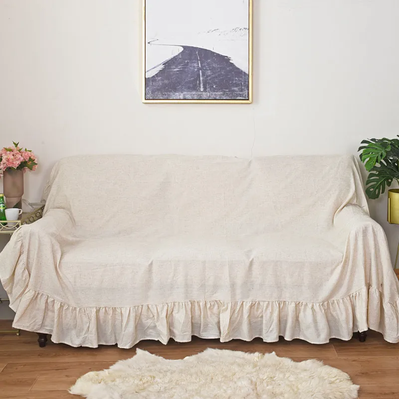 Ruffled Cotton Linen Sofa Cover Blanket Sofa Towel for Living Room Furniture Decor Tapestry Couch Cover for Sofas 2