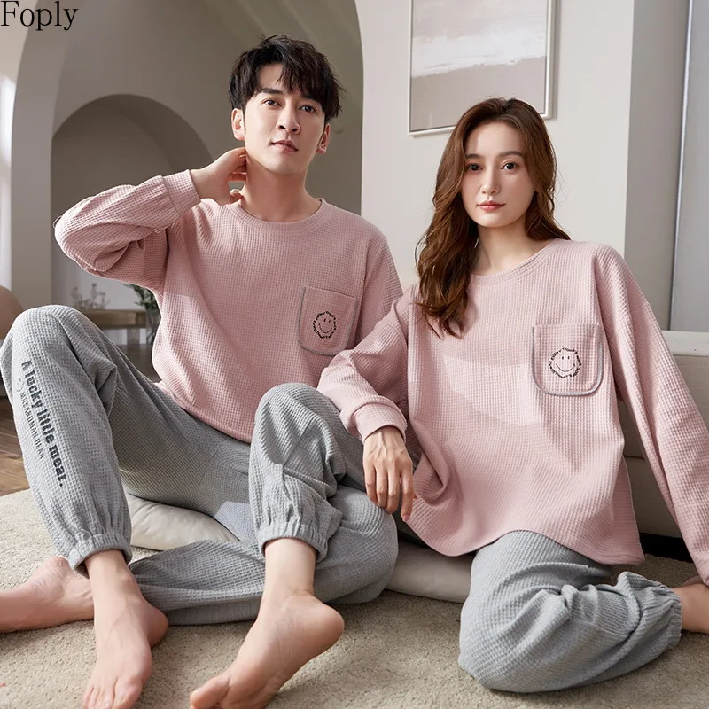 100% Cotton Couple Pajamas Sets for Women Men Plus Size Sleepwear Comfortable Homewear Autumn Winter Leisure Loungewear Pijamas