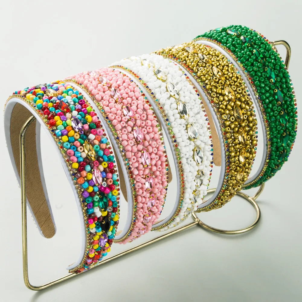 

Fashionable wide-edged colorful beaded hairband