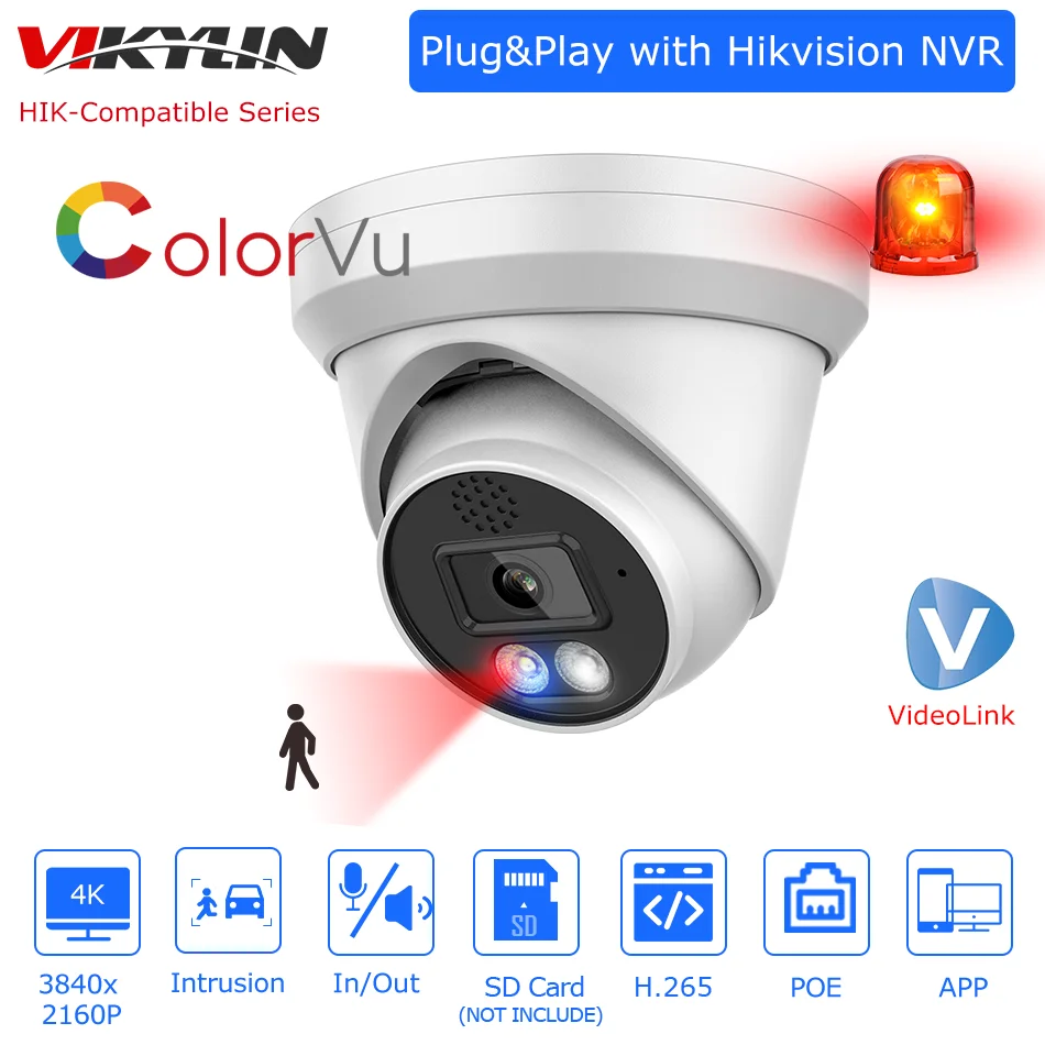 

Летняя распродажа, совместимая с Hikvision, 8-мегапиксельная IP-камера ColorVu с 2-сторонним звуком и внешним звуковым сигналом, сетевая камера наблюдения со слотом для SD-карты