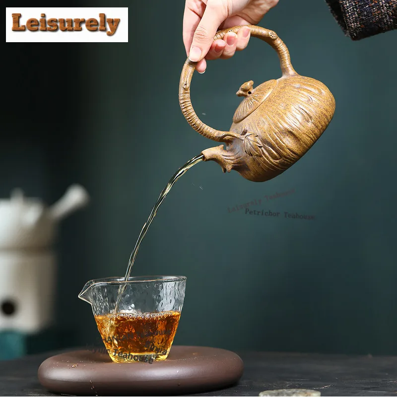 400ml Yixing Purple Clay Teapots Handmade Lifting Handle Pot Raw Ore Wood-fired Porcelain Mud Kettle With Infuser Zisha Tea Set