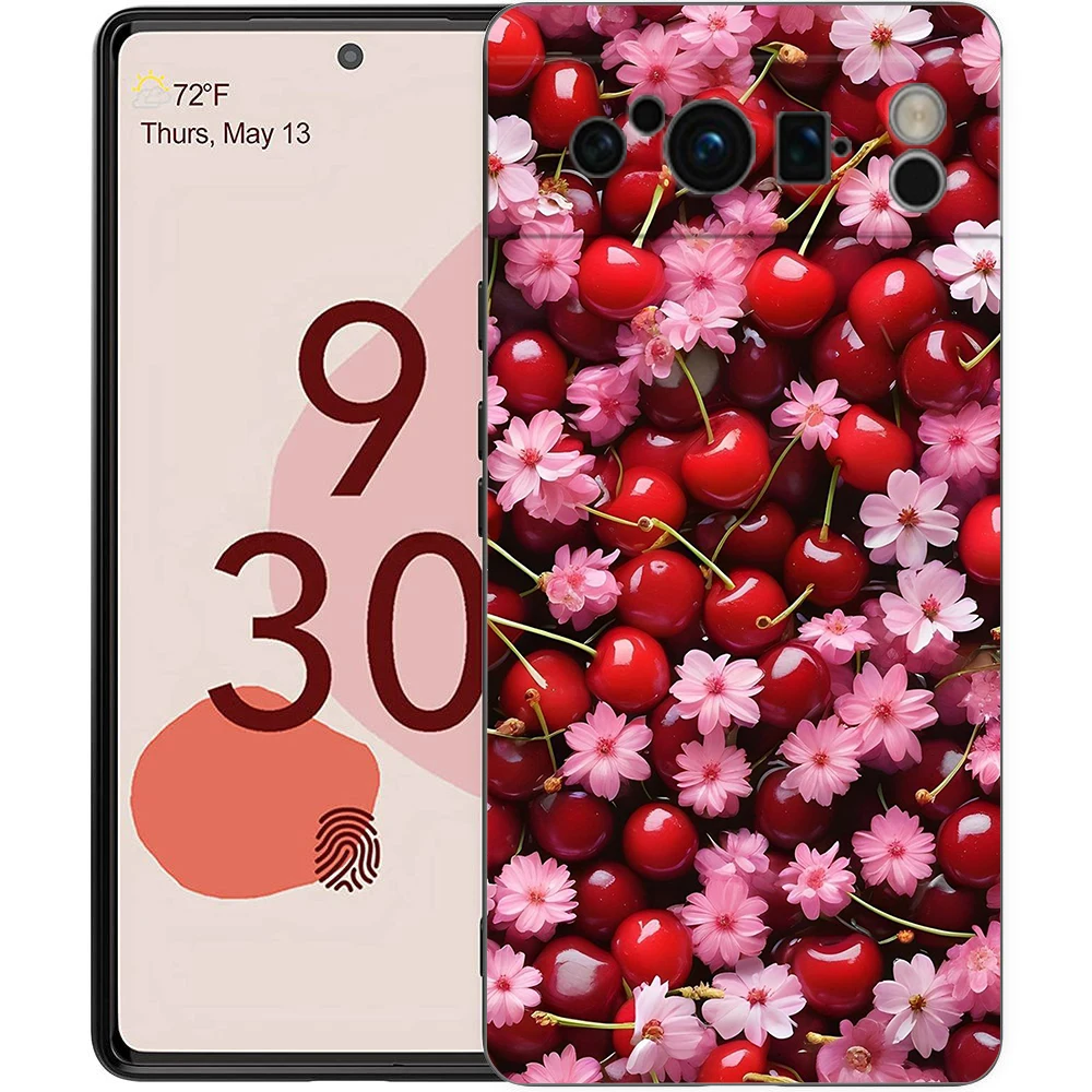 Elegant Red Cherry Shockproof TPU Phone Case - Soft Black Protective Cover
