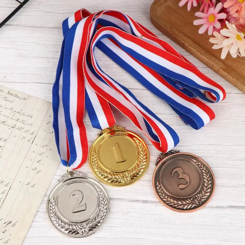 1pc Metal Award Medals With Neck Ribbon Gold Silver Bronze Style For Sports Academics Or Any Competition Diameter