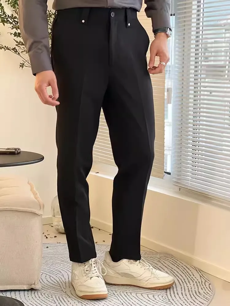 2024 New Spring Summer Breathable Business Casual Office Mens Suit Pants Versatile Solid Color Fashion Straight Trousers Male 6