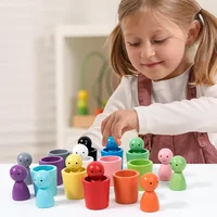 Montessori Color Sorting Toys Color Matching Sensory Game Wooden Peg Dolls in Cups Early Education Learning Toys For Toddler 3+ 2