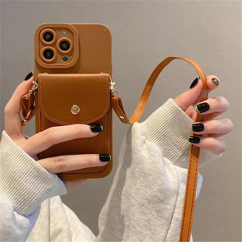 Luxury Leather Crossbody Neckband Wallet Phone Case with Card Holder