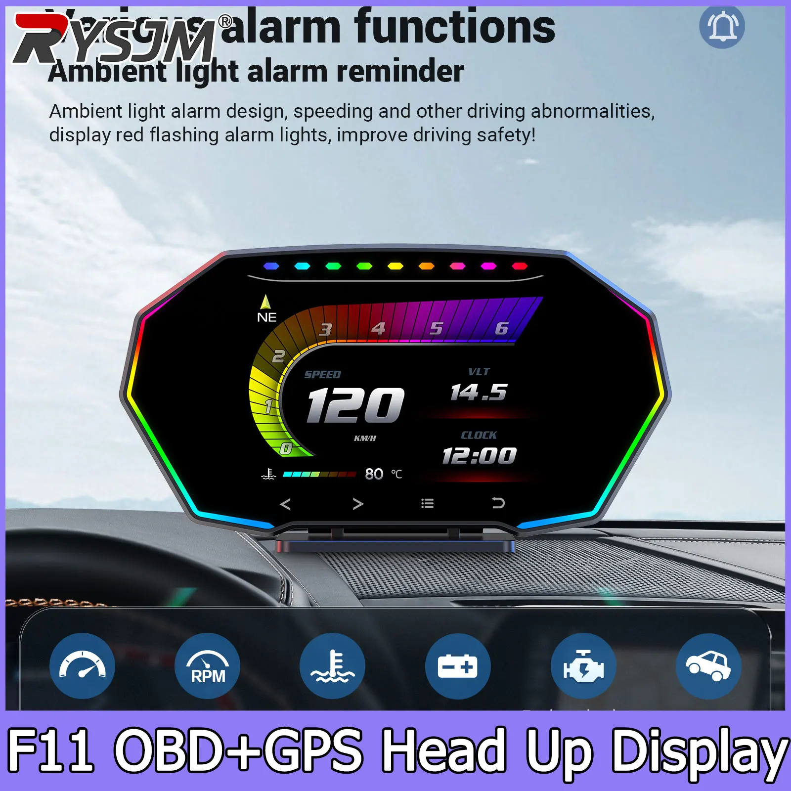 HUD OBD2 디스플레이 F11 온보드 컴퓨터 GPS+OBD 게이지 스마트 디..