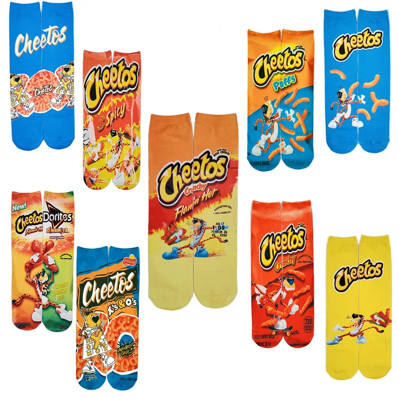 Men Happy Socks 3D Creative Foods Potato Chips Printing Snack Candy Knee Socks Funny Harajuku Casual Cotton Fashion Long Socks funny socks women s short cotton girls 3d eyes designer fashion amusing casual harajuku kawaii gift happy cute middle tube socks