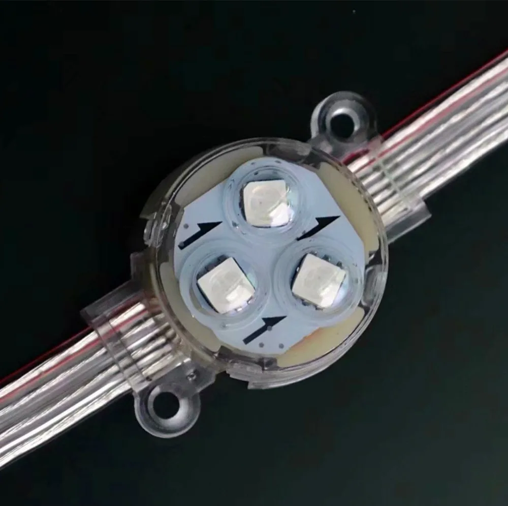 DC12V 30mm diameter;addressable;rgb full color;IP68;GS8206 pixel module;3pcs 5050 led;with backup signal line;clear cover