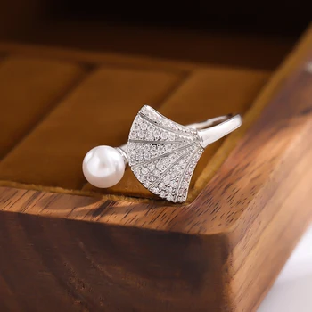 New Creative Fashion 925 Sterling Silver Full Of Crystal Shell Temperament Pearl Exquisite Personality Sweet Opening Rings  R378