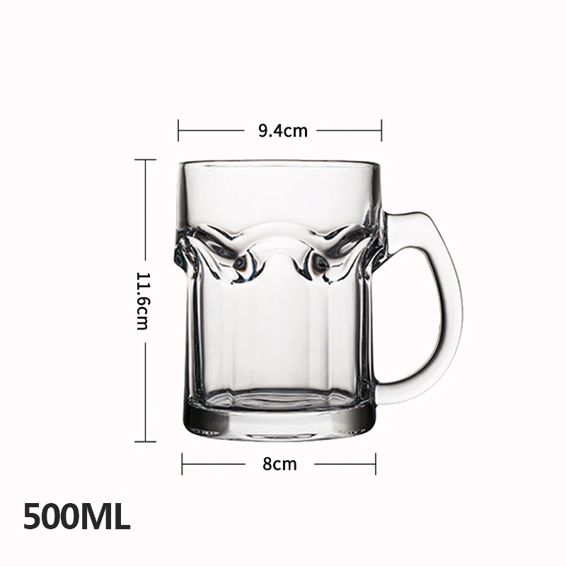 HeY LiLac 500ML Beer Mug Durable Drinking Glass with Handle Clear Dimpled Glass Beer Stein Glass Coffee Mug Drinkware JT547