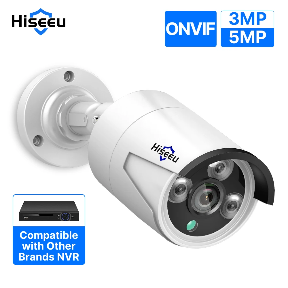 Hiseeu-5mp 오디오 IP 보안 감시 카메라 POE H.265, 야외 방수 IP66 CCTV 카메라 P2P 비디오 홈 POE NVR 