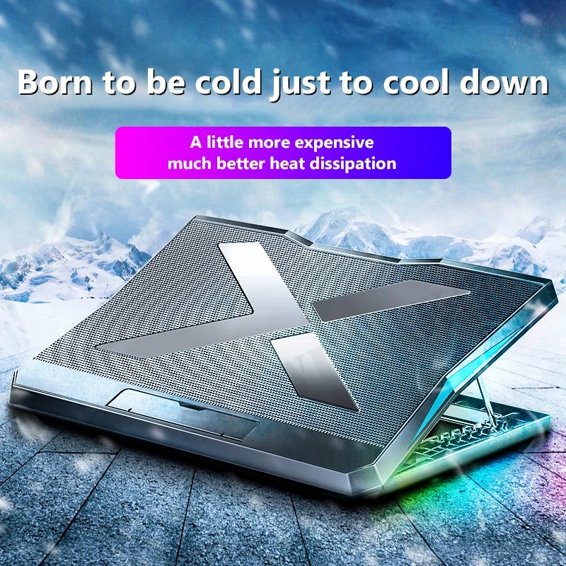 

Gaming Laptop Cooler Cooling Pad Stand Six Fan Notebook Two USB Port Adjustable For 11-18 Inch