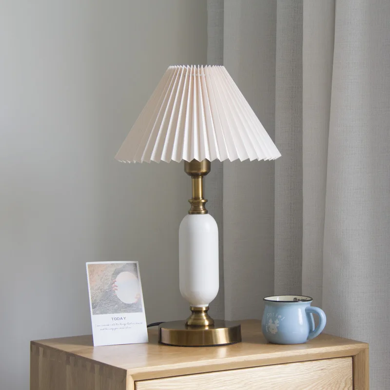 

Modern Table Lamps with 3 Way Dimmable Bulb Bedside Lamps with Handmade White Pleated Shade for Bedroom, Living Room, Office