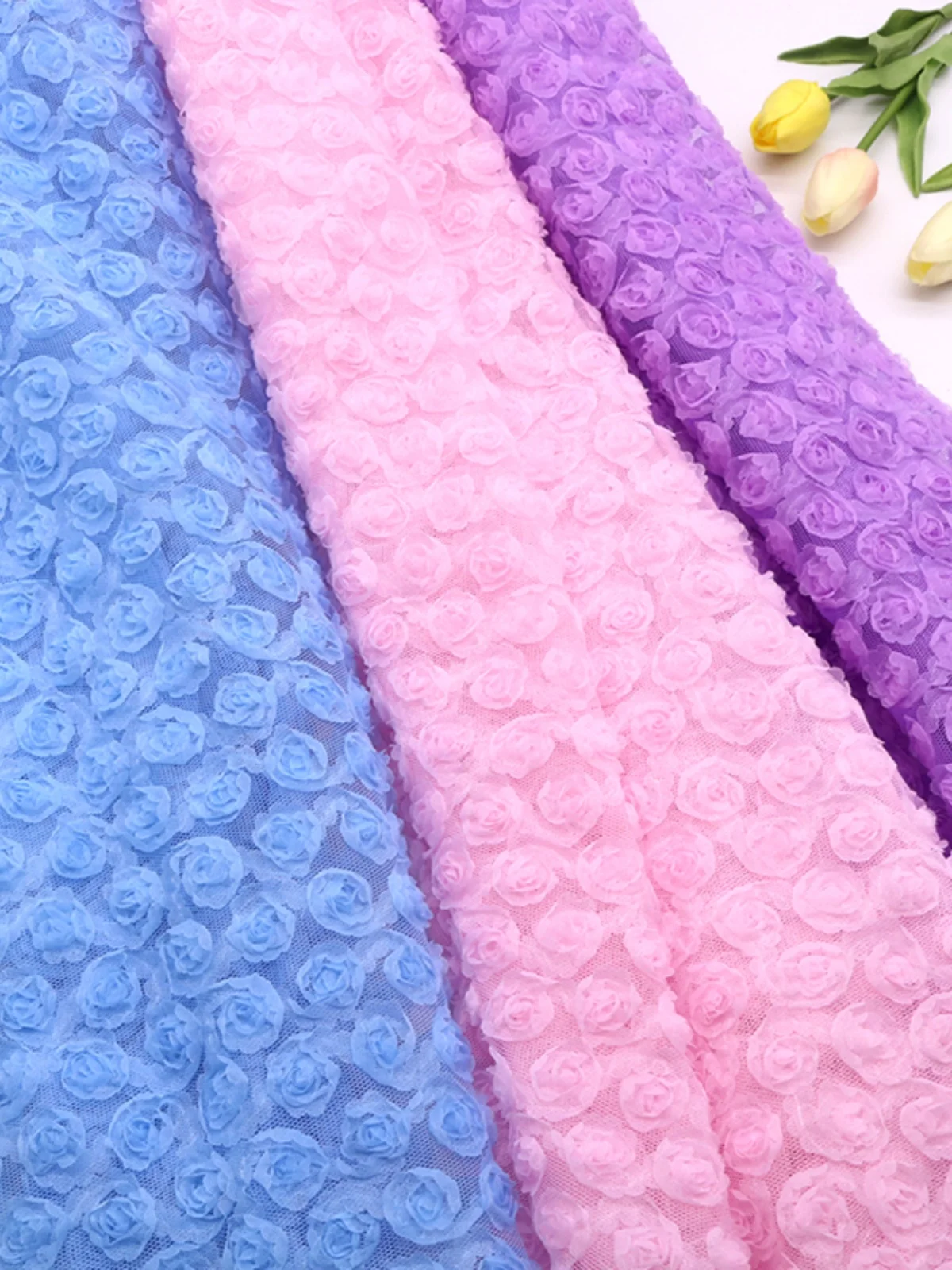 Handmade Lace Fabric Dr Material Rose Petal Pattern 3D Embroidery Bridal Gown Accories Korean Sle Home Fabric Sponge Pad