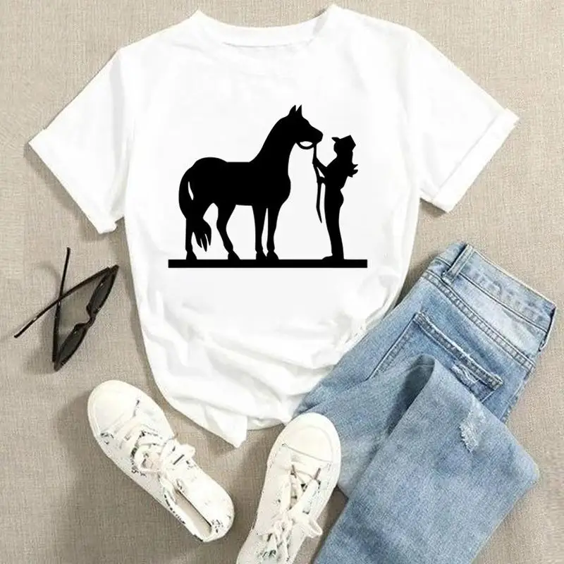 thumbnail image 1 of Camisetas estampadas de dibujos animados para mujer, camisetas de moda de verano, Tops de leopardo con corazón de amor, camiseta de manga corta para vacaciones 2022, 1 of 5
