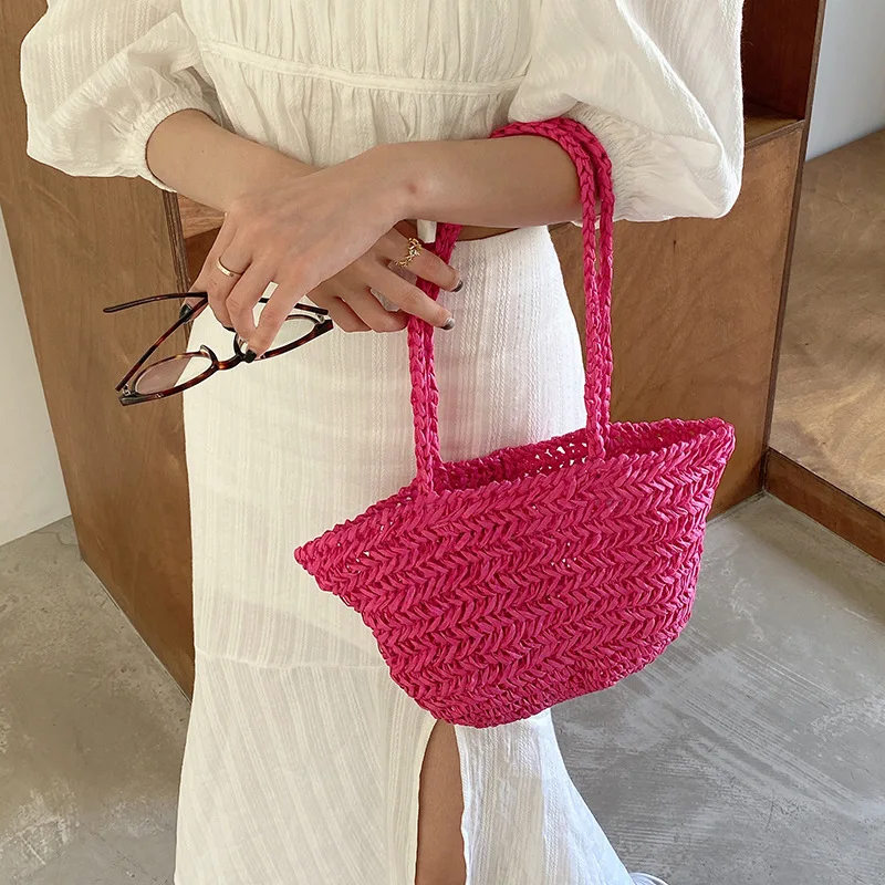 Handmade Woven Straw Bag Bohemian Hollow Basket Bags for Women Paper Rope Women Designer Handbags Travel Beach Shoulder Bag Tote
