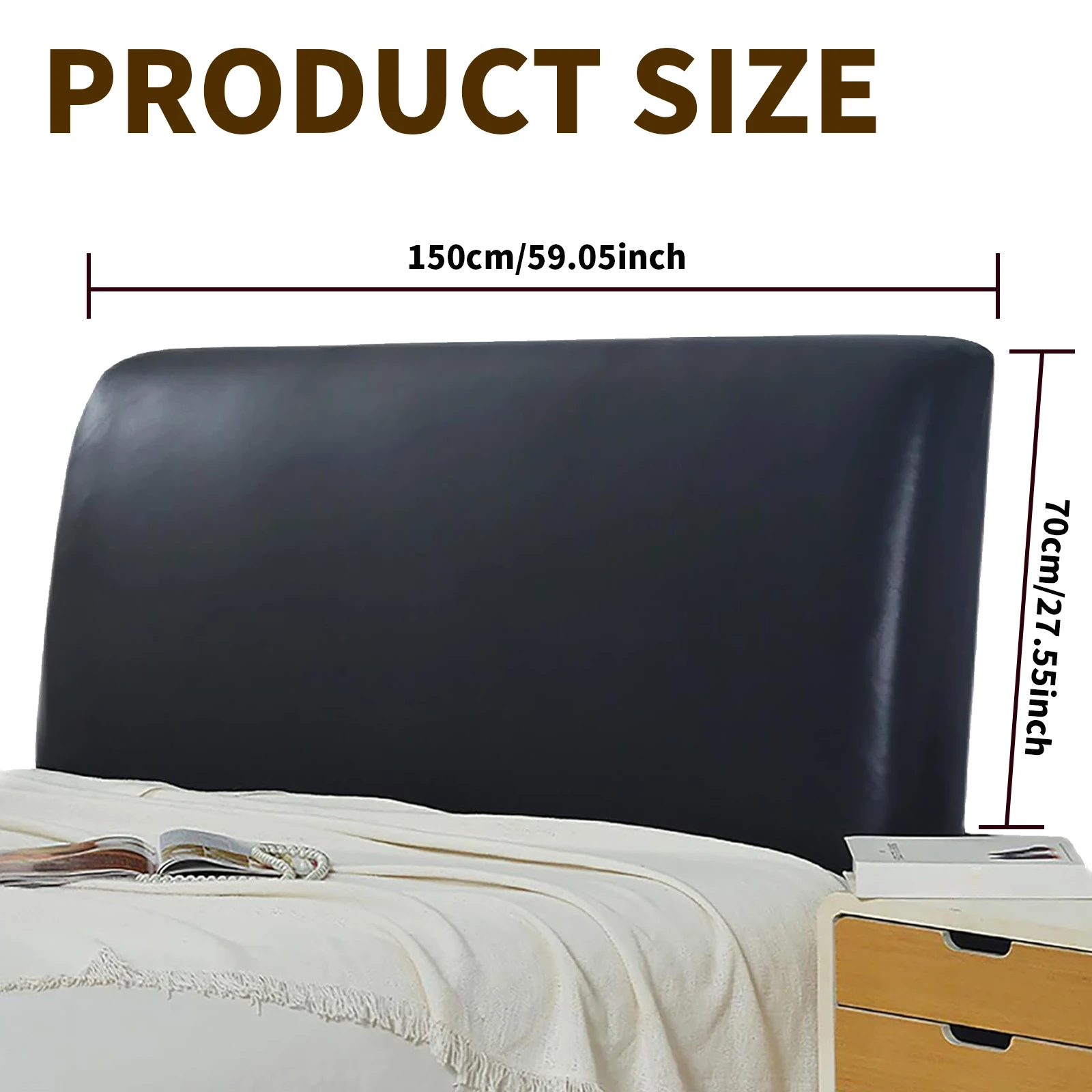 Headboard Cover PU Leather Dustproof Bed Headboard Slipcover Protector Cover Elastic Head Bed Board for Home Bedroom 150CM