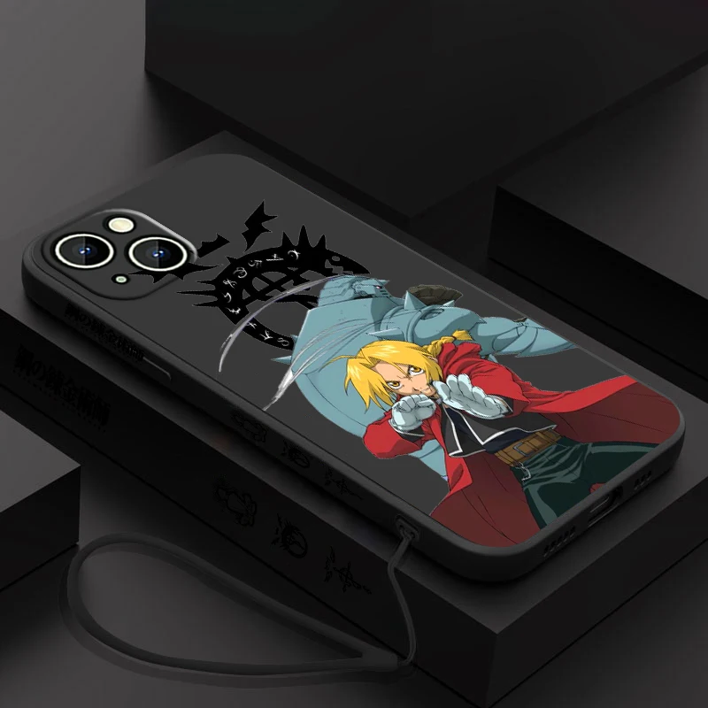 thumbnail image 1 of Funda de teléfono Fullmetal Alchemist Edward para Apple iPhone, 15, 14, 13, 12, 11 Pro Max Plus, 8, 7, SE, funda líquida con Capa de cuerda izquierda, 1 of 5