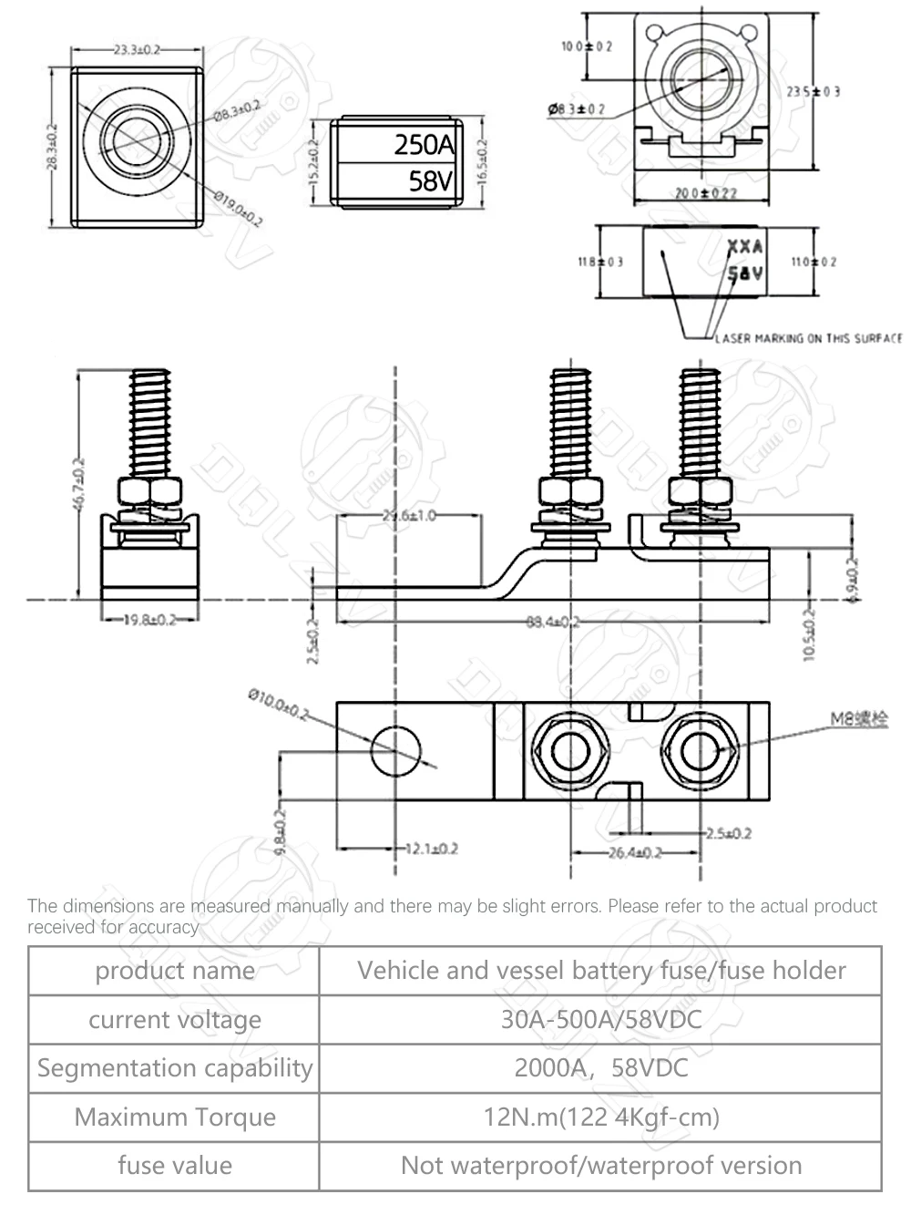 M8 Terminal Mount Sicherung Block Kit 30A-300A 58V Ring Sicherung Marine Batterie Terminal Halter Zündung Schutz für Boot Lkw RV – Detail 4