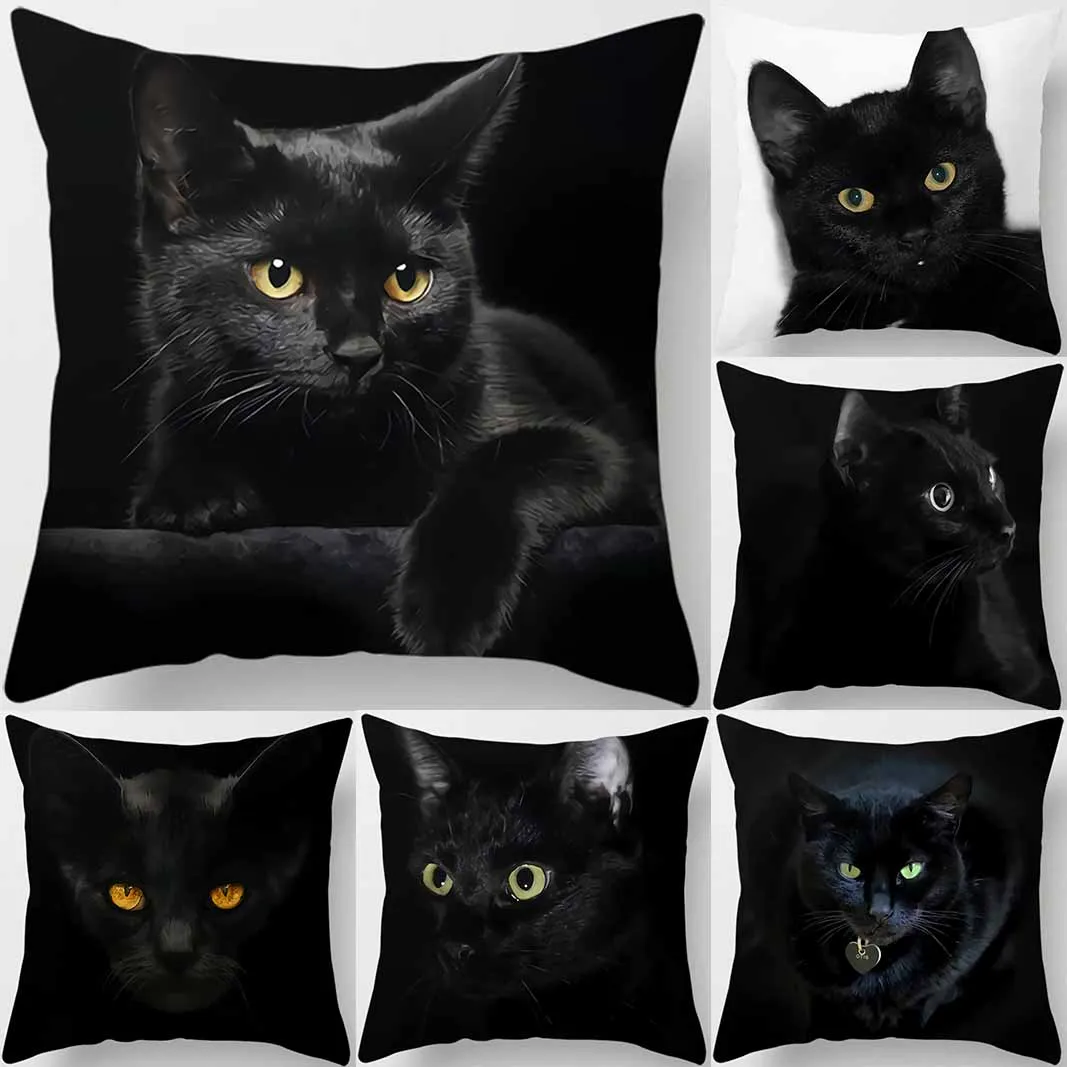 Black White Cat Cushion Cover Cute Black Cat Pillow Covers Pillow