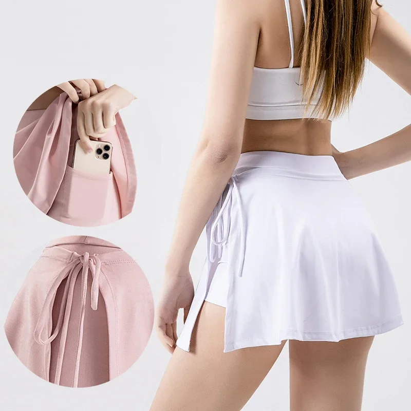 Sean Tsing&reg; Sporty Skirts with Shorts Women Bandage Split Quick Dry Skorts Tennis Golf Yoga Badminton Athletic Workout Skirt