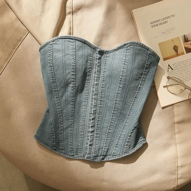 Lace-Up Denim Corset Top