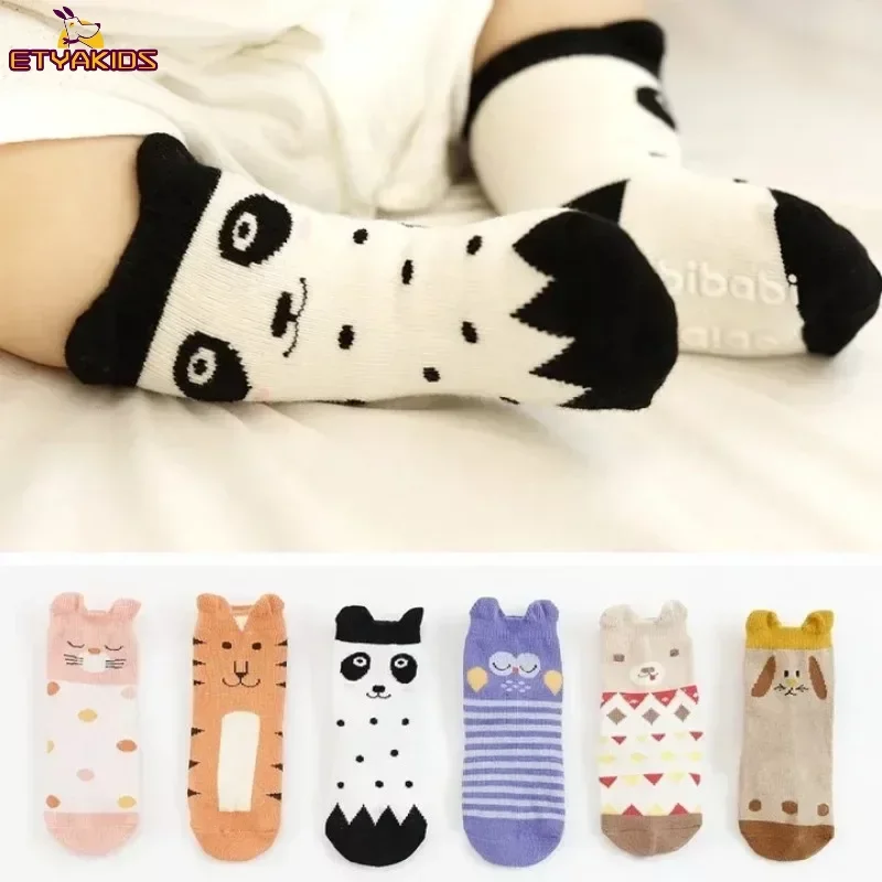 

Милые детские носки Резиновые Нескользящие носки для пола с мультяшными животными хлопковые носки средней длины для новорожденных младенцев малышей детей мальчиков девочек