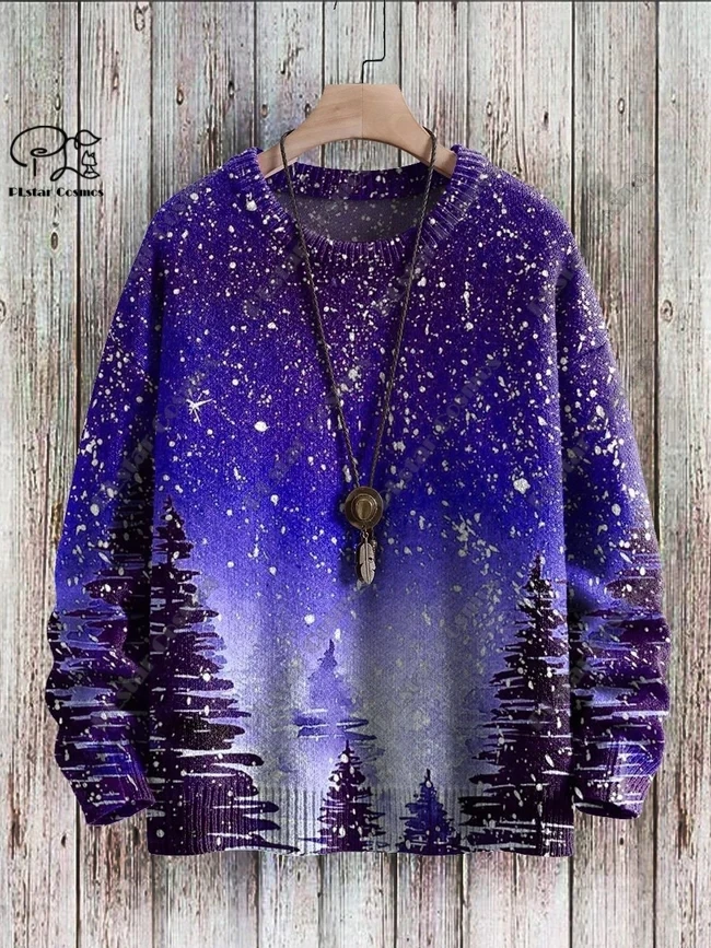 thumbnail image 1 of Suéter feo informal unisex de invierno con impresión 3D, diseño de árbol de Navidad, Papá Noel, copo de nieve, alce y gato, 1 of 5