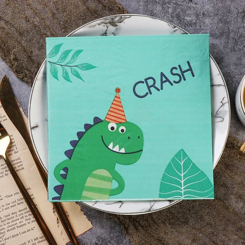 New Dinosaur Colourful Printing Napkins Children's Birthday Party Cartoon Mouth Cloth Paper Pure Wood Pulp Paper Placemats