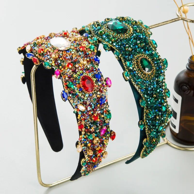 2 Colors Luxury Baroque Rhinestone Headband Green Hairbands For Women Crystal Rhinestone Hairband Hair Accessories For Girls