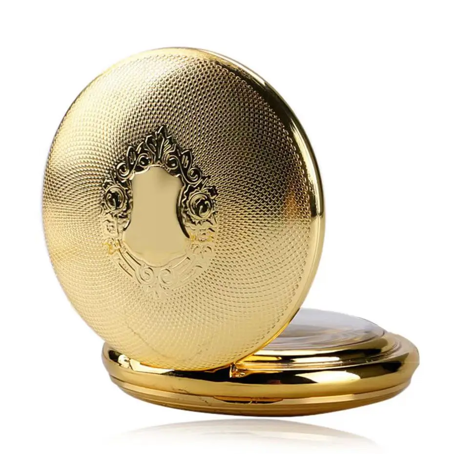 Gold Men's Fully Automatic Mechanical Pocket Watch Vintage Classic Shield Engraved Creative Roman Skeleton Dial Mechanical Watch