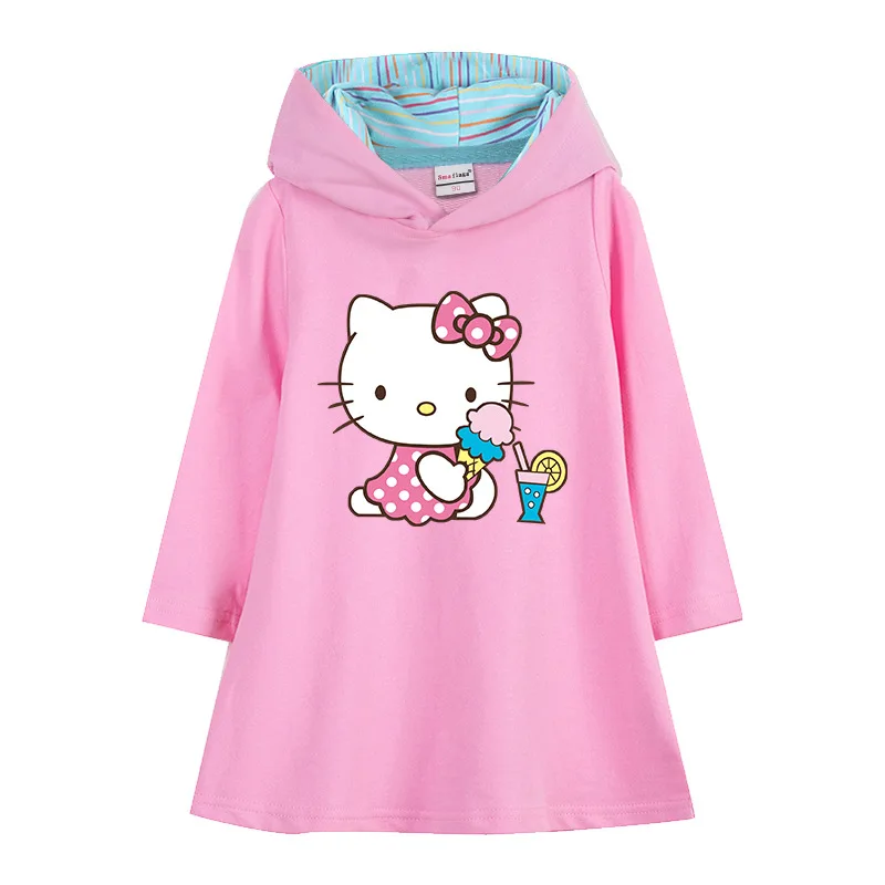 thumbnail image 1 of Ropa para niños de Hello Kitty, nuevo vestido deportivo de manga larga, falda con capucha de estilo occidental Simple para niñas, falda acampanada de dibujos animados para niños, 1 of 5