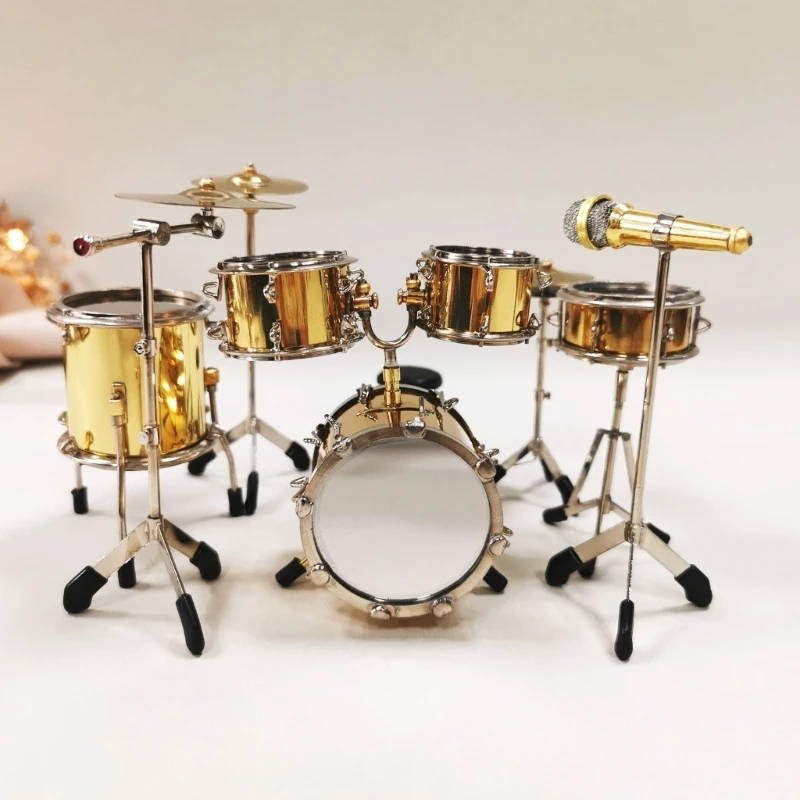 

24cm/18cm Miniature Copper Musical Instrument Drum Set Model Display Ornament Home Office Desktop Decoration 2-Color